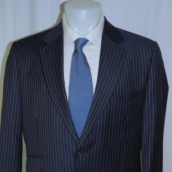 My.Suit Navy Striped Custom Ticket Pocket Extra Pants Two Button Suit 42L - Picture 5 of 16